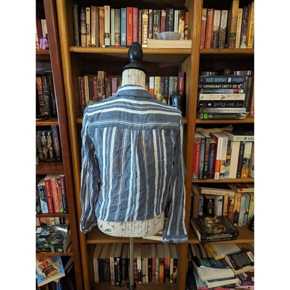 DYLAN tie front button down grey and white cotton top nwot sz small - Picture 2 of 6